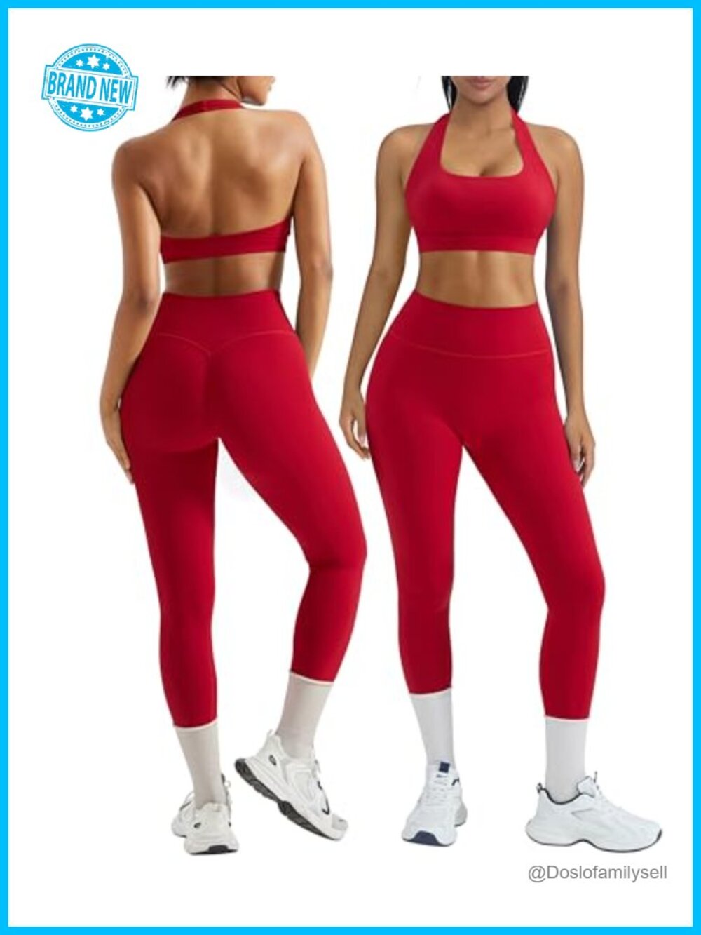 2 Piece Workout Set Halter Sports Bra Scrunch Leggings Nylon Spandex Gym